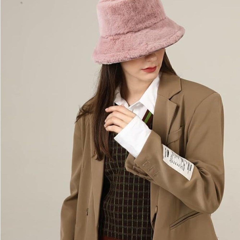 Pink Faux Fur Winter Bucket Hat